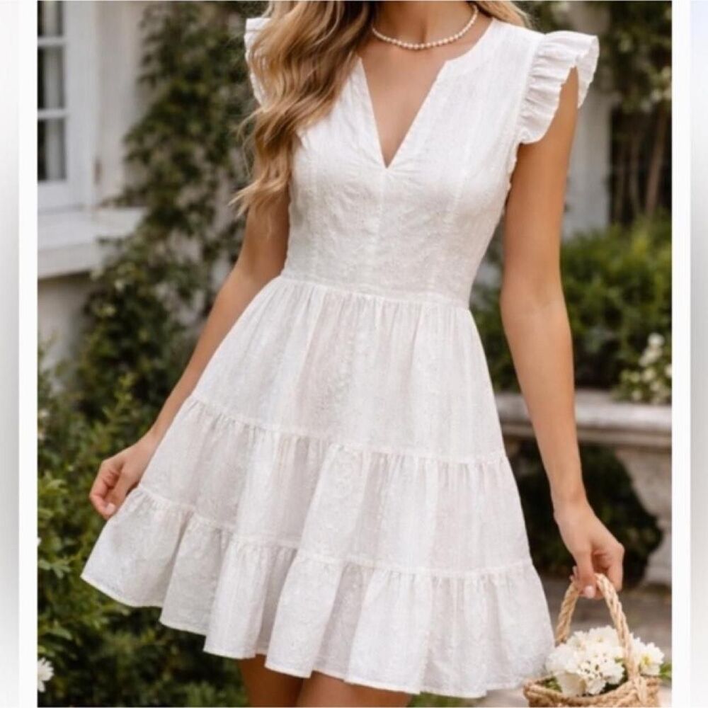 Laundry By Shelli Segal Dress Womens 8 White Embroidered Lace Fit Flare Sundress